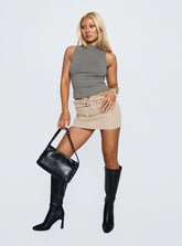 Revelations Buckle Mini Skirt Camel